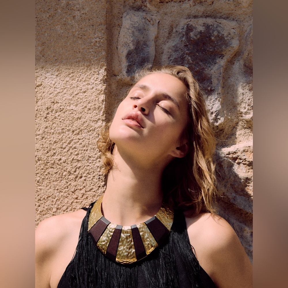 Zara - Large Wood & Gold Tone  Necklace - NWT